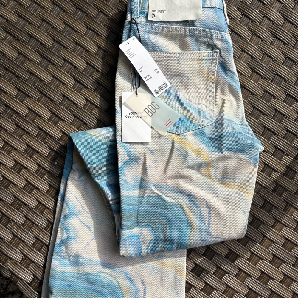 BDG Blue and Cream Flare Wide Leg Jeans